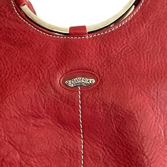 Cuoieria Fiorentina Red Leather Satchel Bag Round Handle Stylish Tote with strap - Picture 2 of 13
